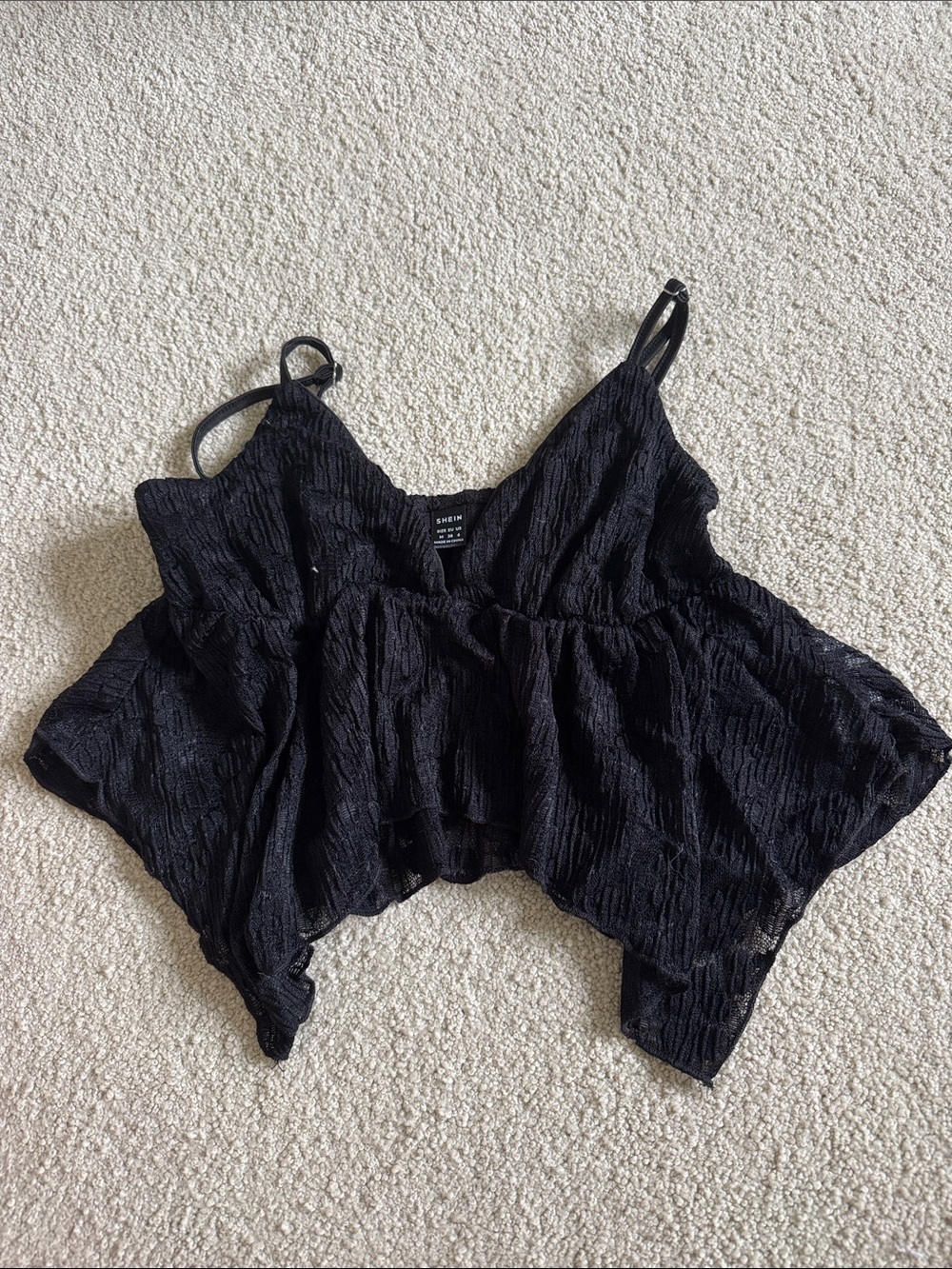 SHEIN Black Textured Ruffle Hem Cami Top